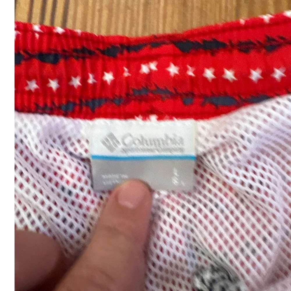 Columbia Swim Trunks Mens Red Patriotic Star Fish PFG Shorts SIZE L